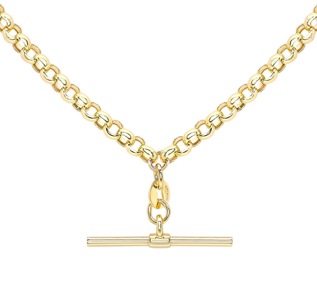 9ct Yellow Gold  T-Bar Belcher Chain Albert-Clasp Necklace