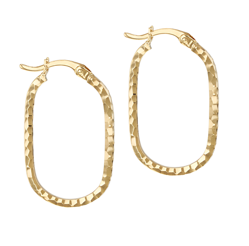 9ct Yellow Gold Diamond Cut Oval Hoop Earrings