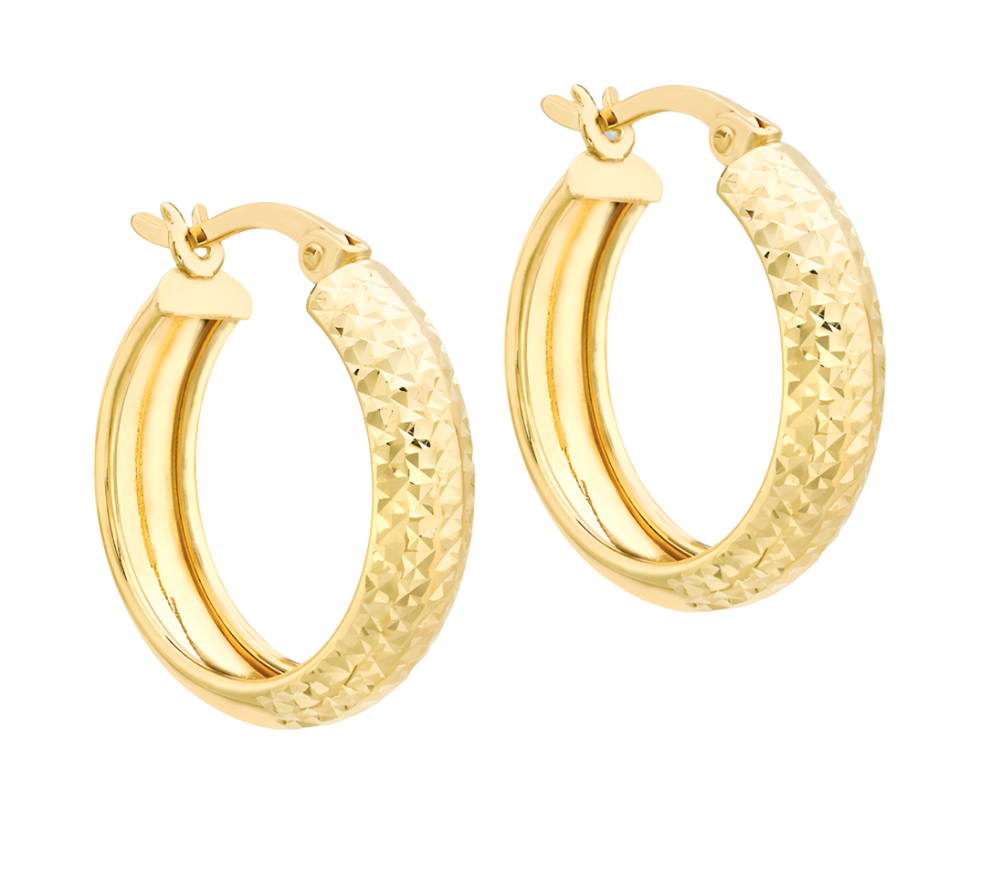 9ct Yellow Gold Diamond Cut Hoop Creole Earrings