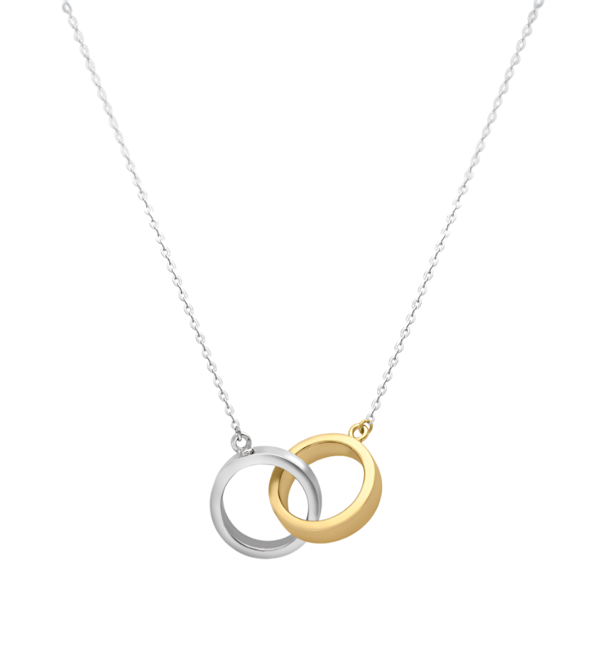 9ct 2-Colour Gold 27mm x 13mm Intertwined-Rings Necklet 46cm/18