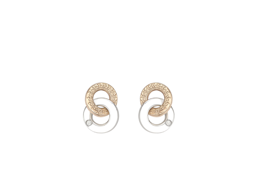 9ct 2-Tone Gold CZ 8mm x 11.5mm Double-Ring Stud Earring