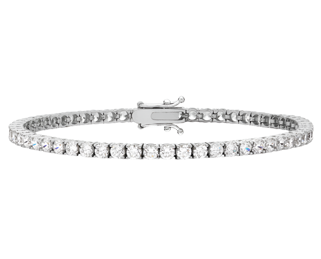 9ct White Gold 3mm Round CZ Tennis Bracelet 19cm/7.5"