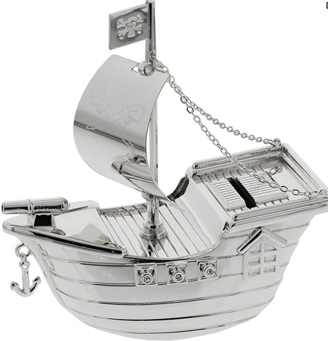 Silverplated Pirate Ship Money Box