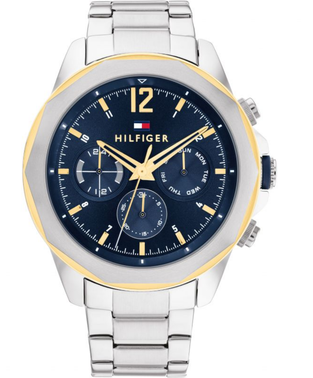 Tommy Hilfiger Men's Steel And Yellow Navy Dial Watch