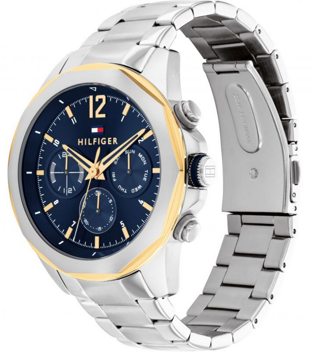 Tommy Hilfiger Men's Steel And Yellow Navy Dial Watch