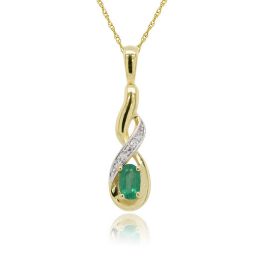 9ct Yellow Gold Diamond & Emerald Pendant Necklace