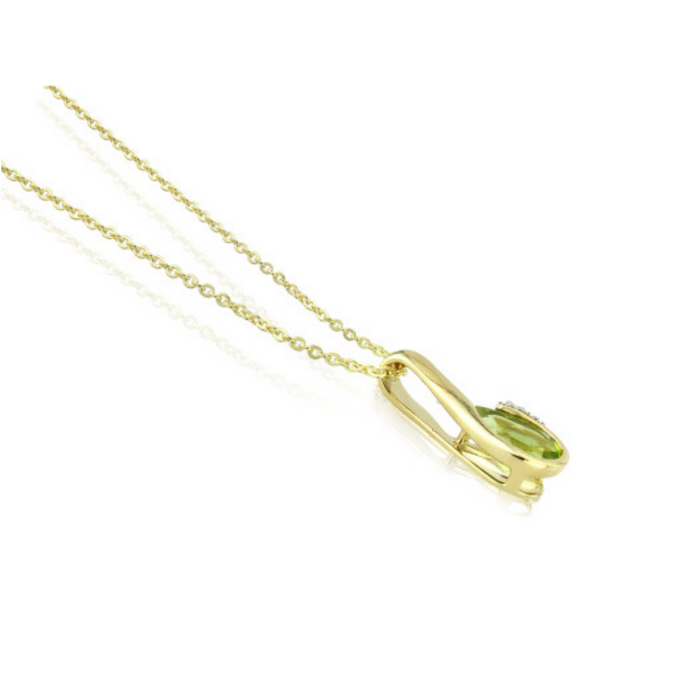 9ct Yellow Gold Peridot & Diamond Curl Pendant Necklace