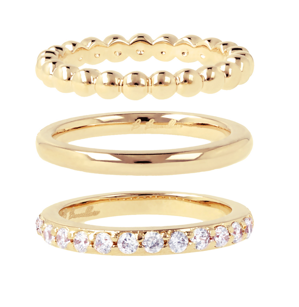 Set of Three Golden Rings with Cubic Zirconia