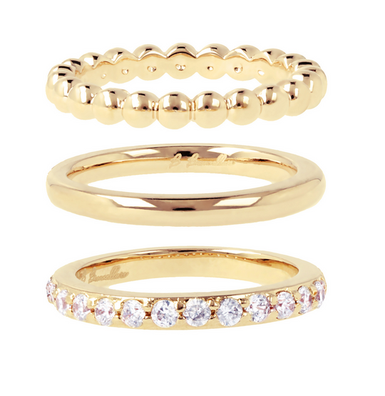 Set of Three Golden Rings with Cubic Zirconia