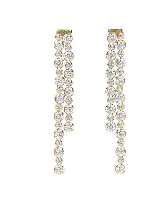 Golden Tennis Double Earrings with Cubic Zirconia