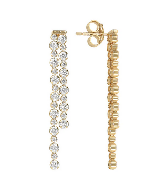 Golden Tennis Double Earrings with Cubic Zirconia