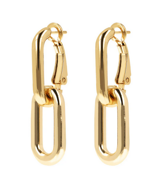 Golden Pendant Earrings with Elongated Forzatina Paperclip