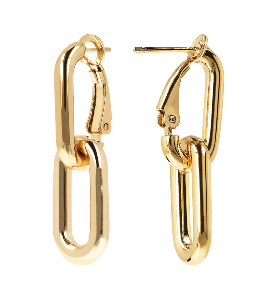 Golden Pendant Earrings with Elongated Forzatina Paperclip