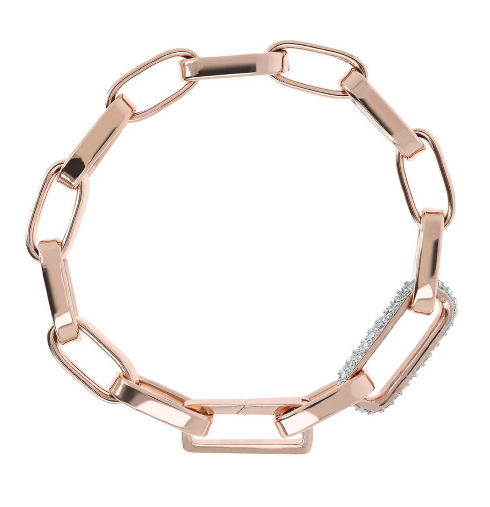 Thick Paperclip Chain Bracelet with Pavé Element