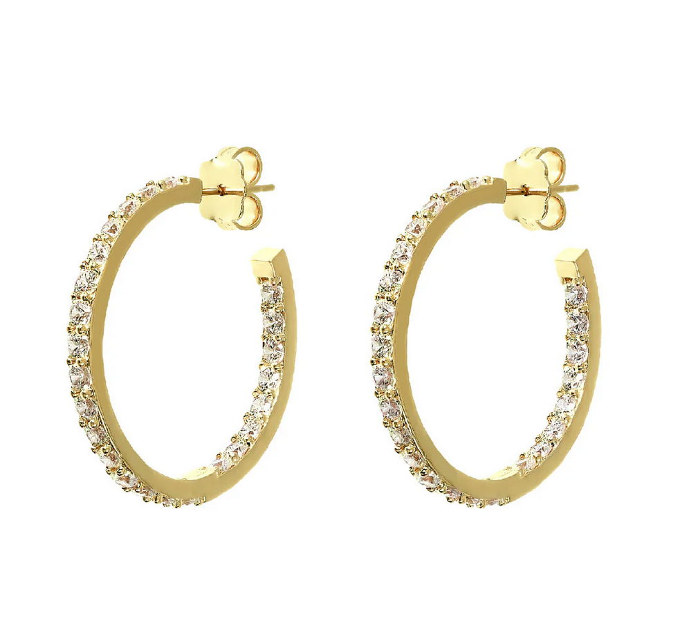 Large Golden Hoop Earrings with Cubic Zirconia