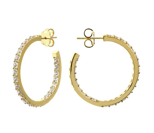 Large Golden Hoop Earrings with Cubic Zirconia