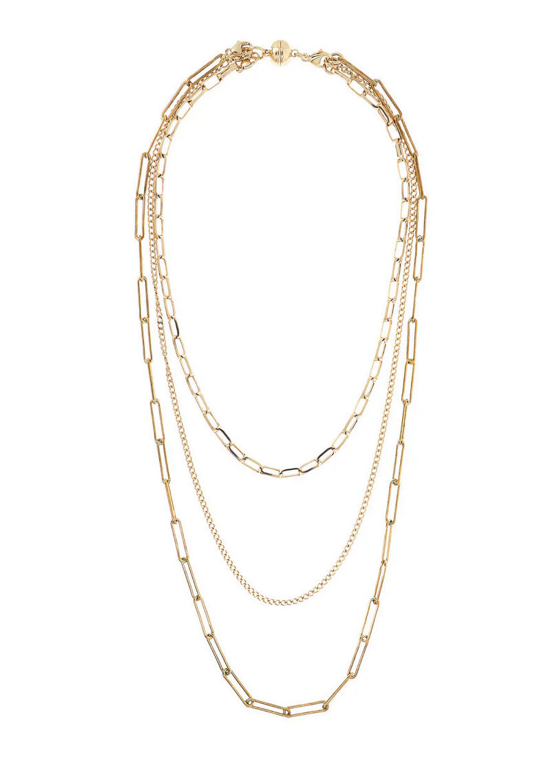 Multistrand Golden Necklace with Forzatina Chain and Grumetta