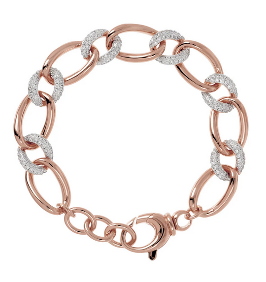 Oval Link Bracelet and Pavé Elements in Cubic Zirconia