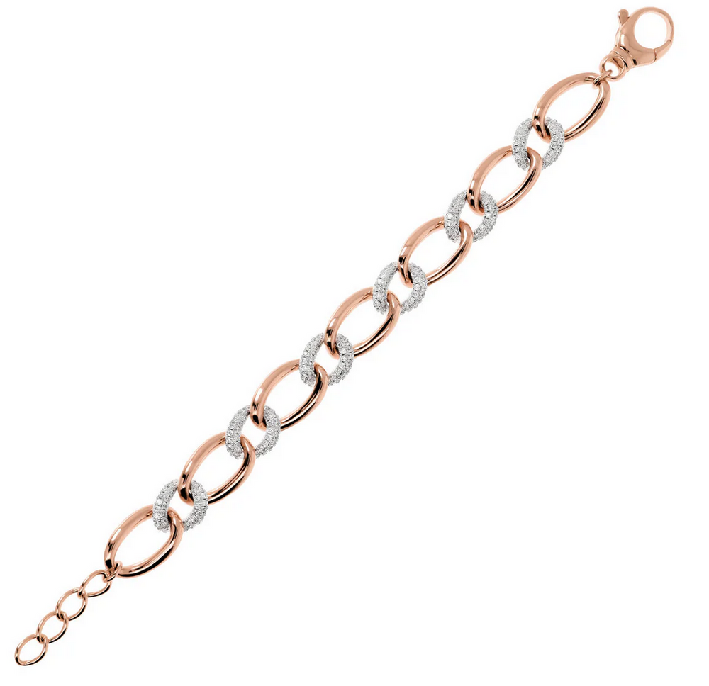 Oval Link Bracelet and Pavé Elements in Cubic Zirconia