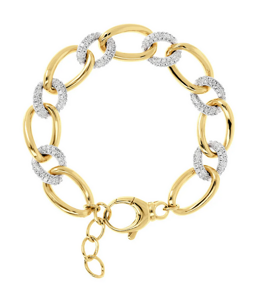 Golden Oval Links Bracelet and Pavé Elements in Cubic Zirconia