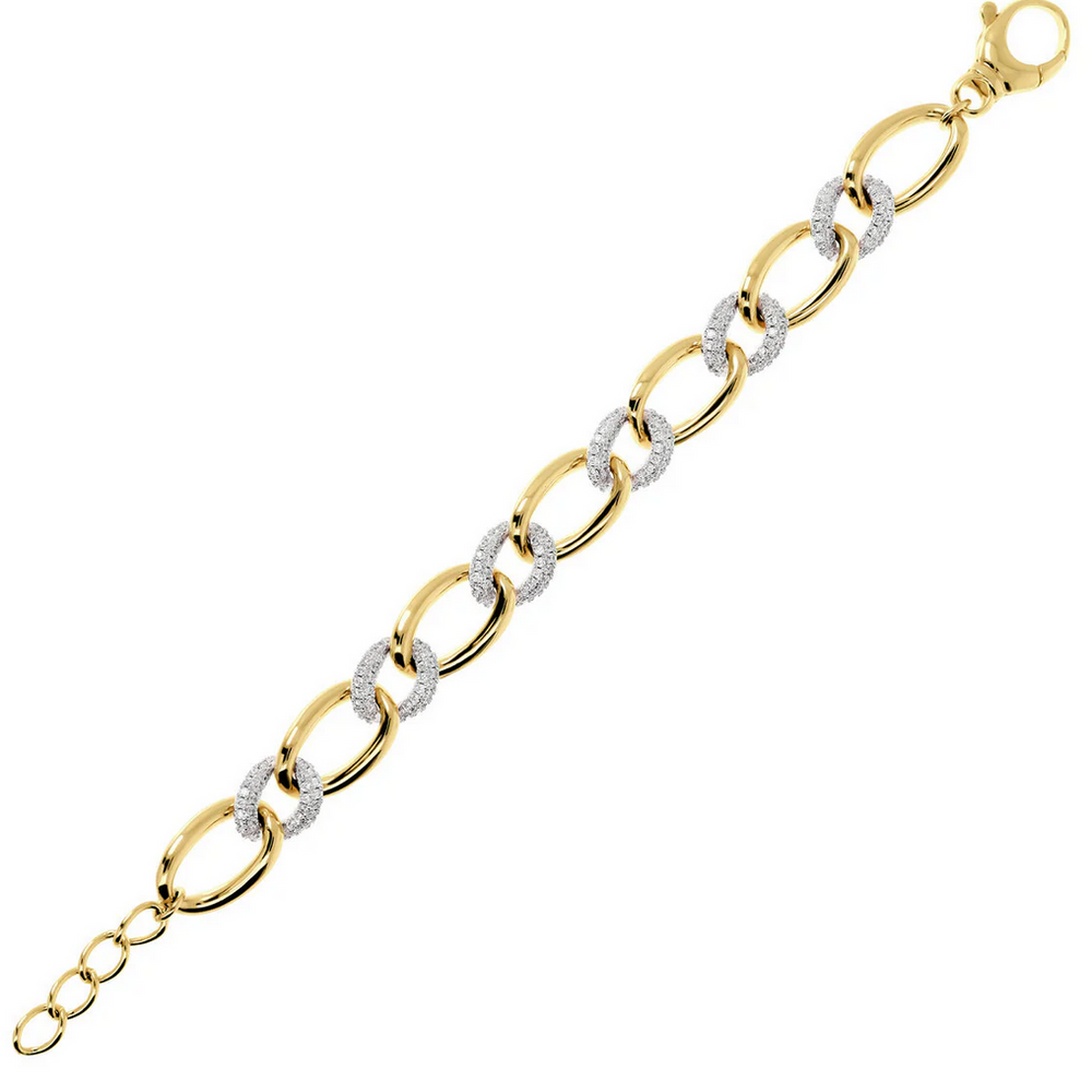 Golden Oval Links Bracelet and Pavé Elements in Cubic Zirconia