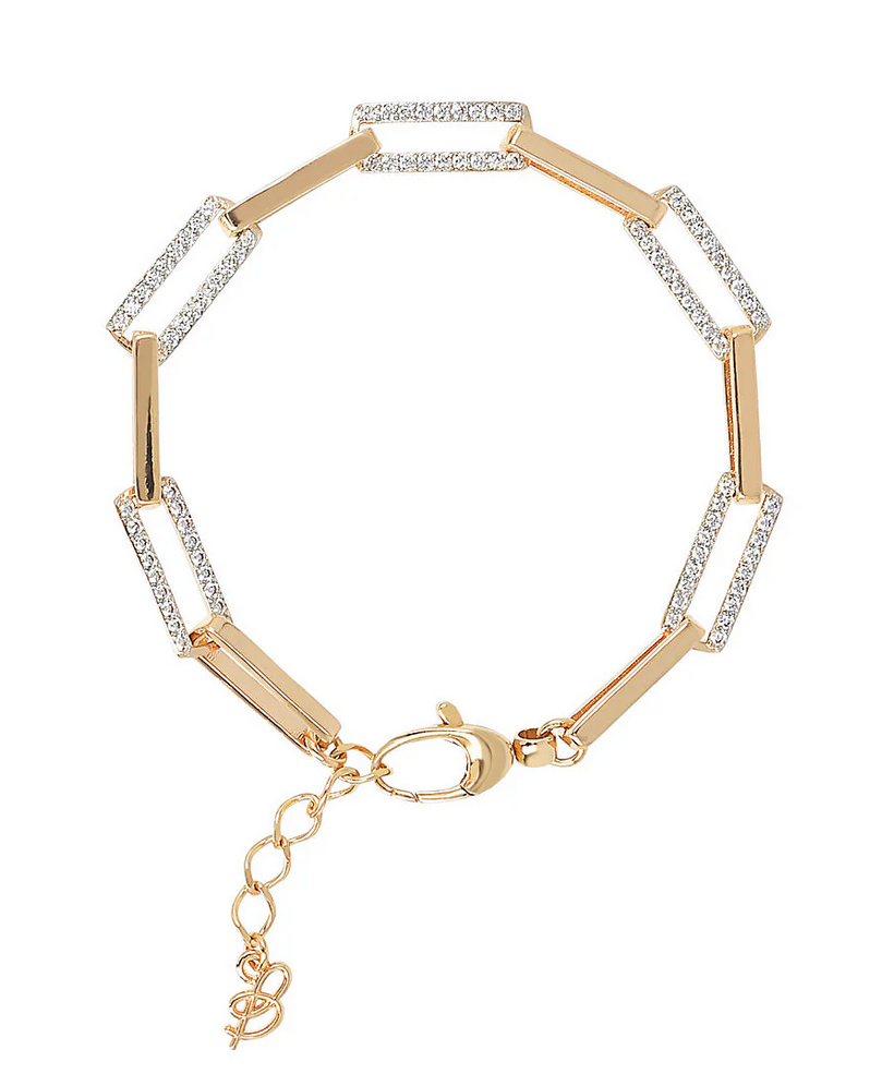 Golden Link Bracelet with Cubic Zirconia