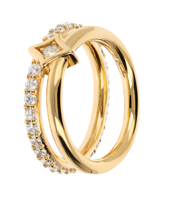 Double Ring Golden Étoile Band and Veretta in Cubic Zirconia