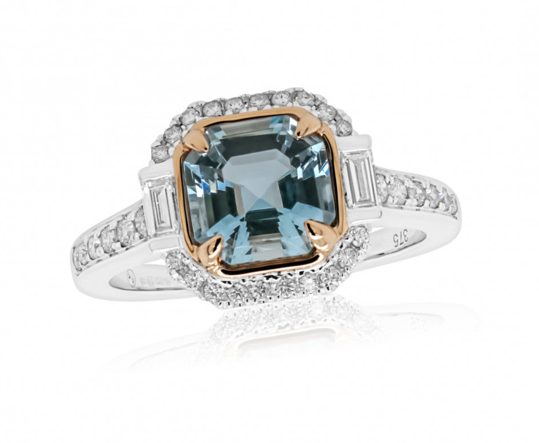 9ct White Gold Diamond And Aquamarine Ring