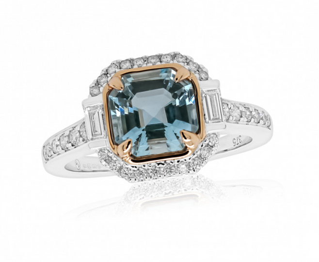 9ct White Gold Diamond And Aquamarine Ring