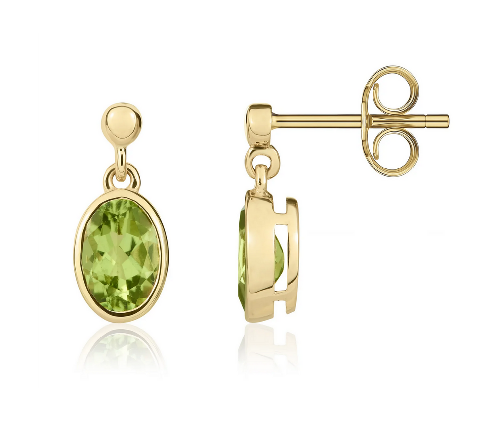 9ct Yellow Gold Oval Peridot Drop Earrings