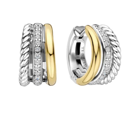Ti Sento White Yellow Gold Plated Earrings
