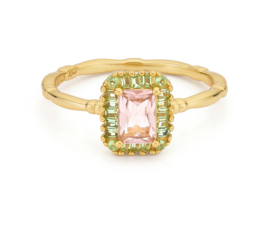 24Kae Ring with Structure and Colored Stones