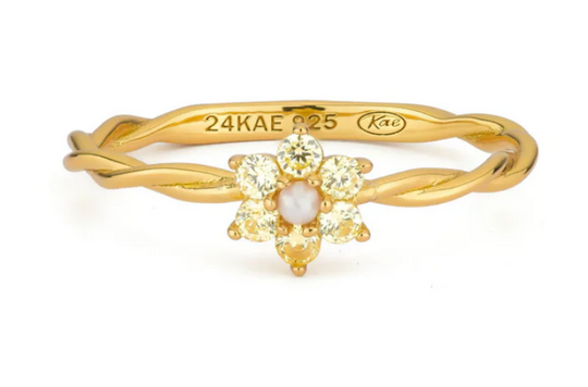 24Kae Ring with Flower and Pearl