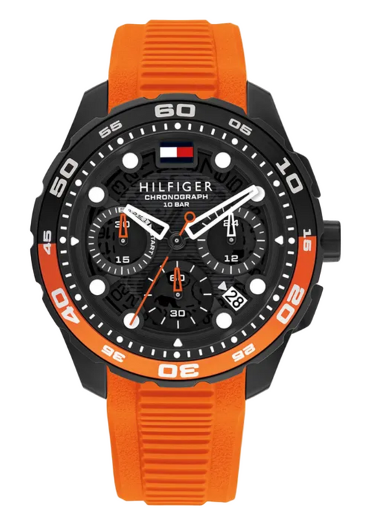 Tommy Hilfiger Orange Rubber Black Dial Watch
