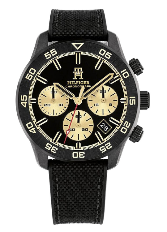 Tommy Hilfiger Black Monogram Dial Black Strap Watch