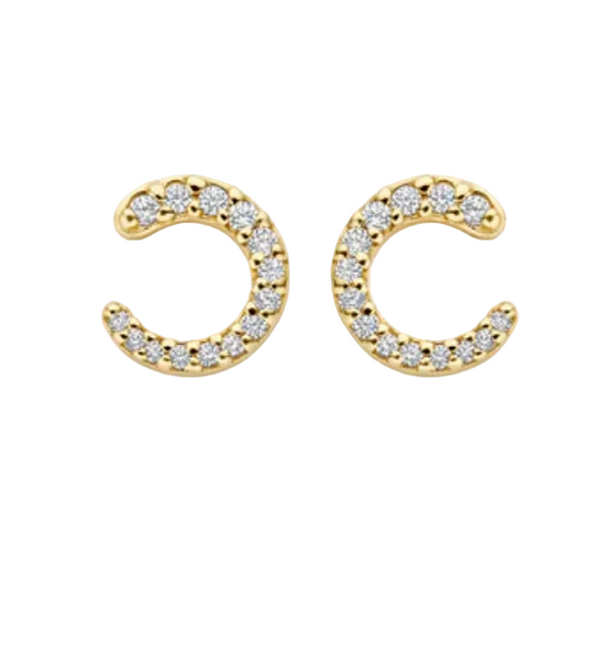 Blush 14ct Gold C-Shape Zirconia Pavé Stud Earrings