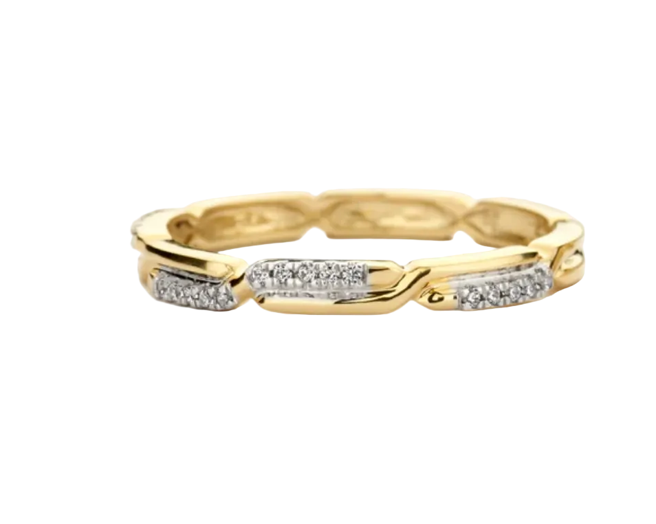 Blush 14ct Bicolour Gold Twisted Link Zirconia Ring