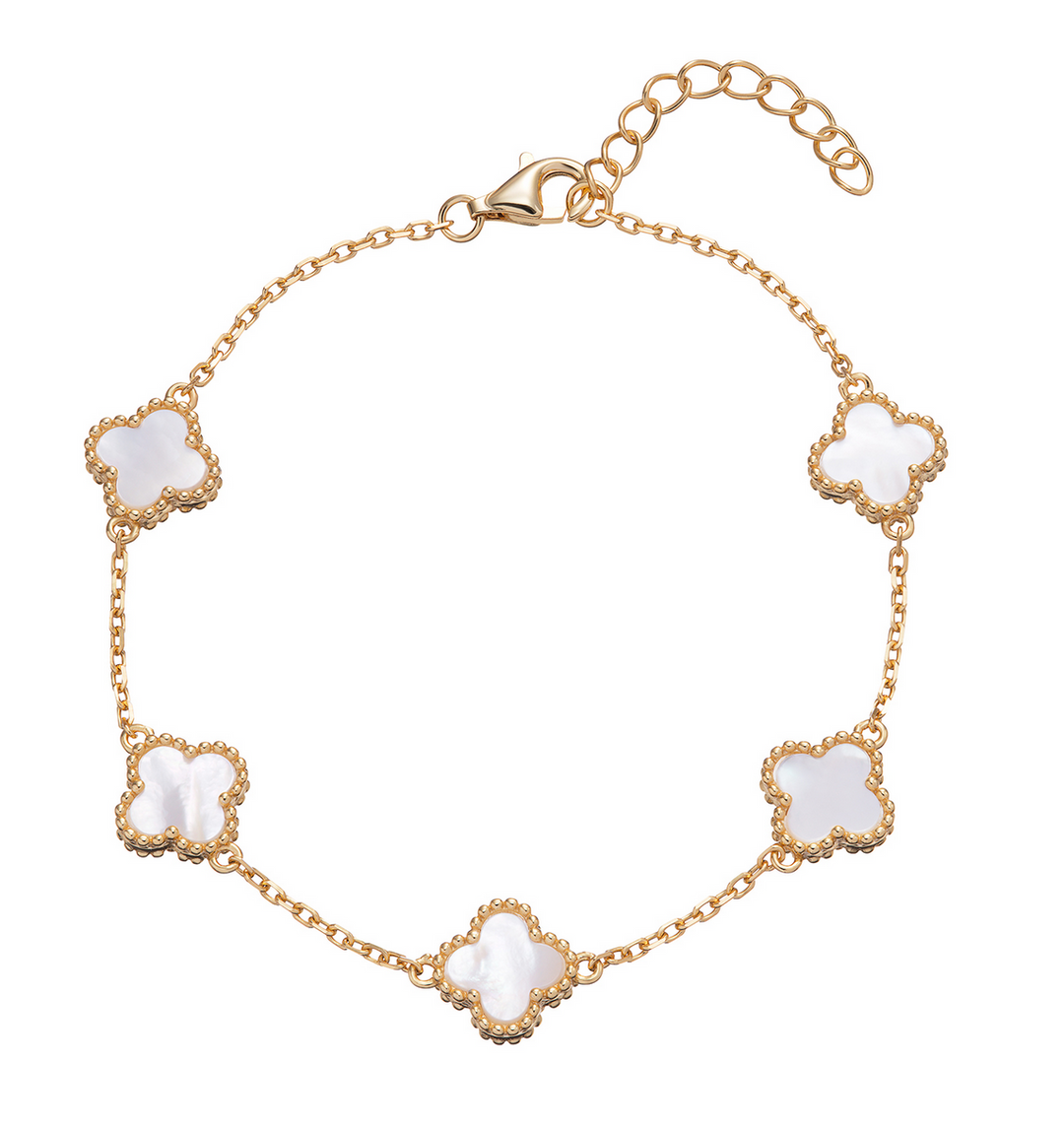Sterling Silver Gold Plated Mother of Pearl Clover Bracelet
