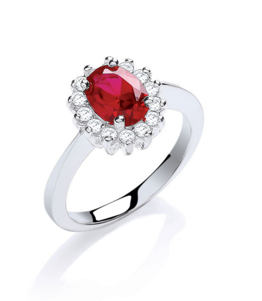 Sterling Silver Cubic Zirconia Red Cluster Ring