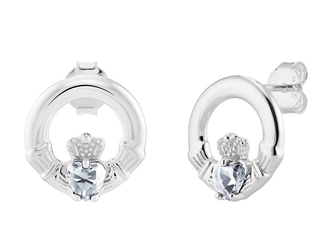 April Birthstone Claddagh Earrings