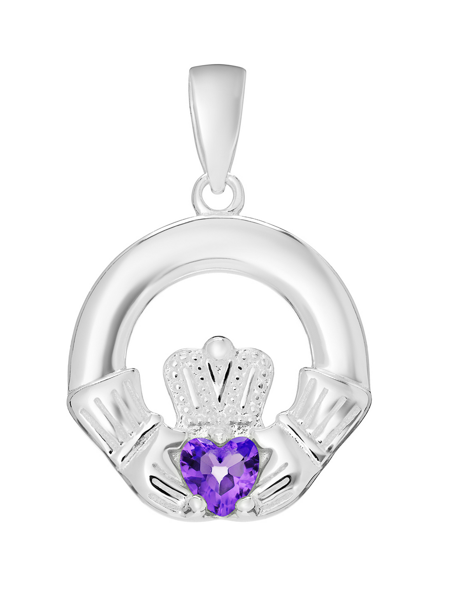 February Birthstone Claddagh Necklace