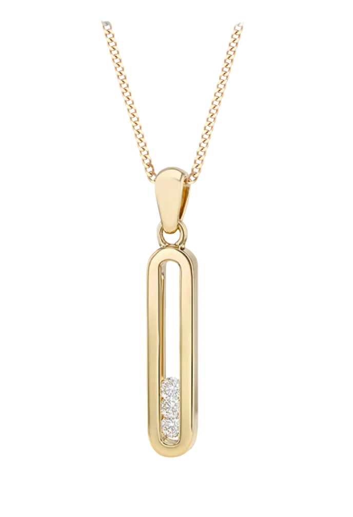 Sterling Silver Gold Plated Lab Created Diamond Dancing Oblong Pendant