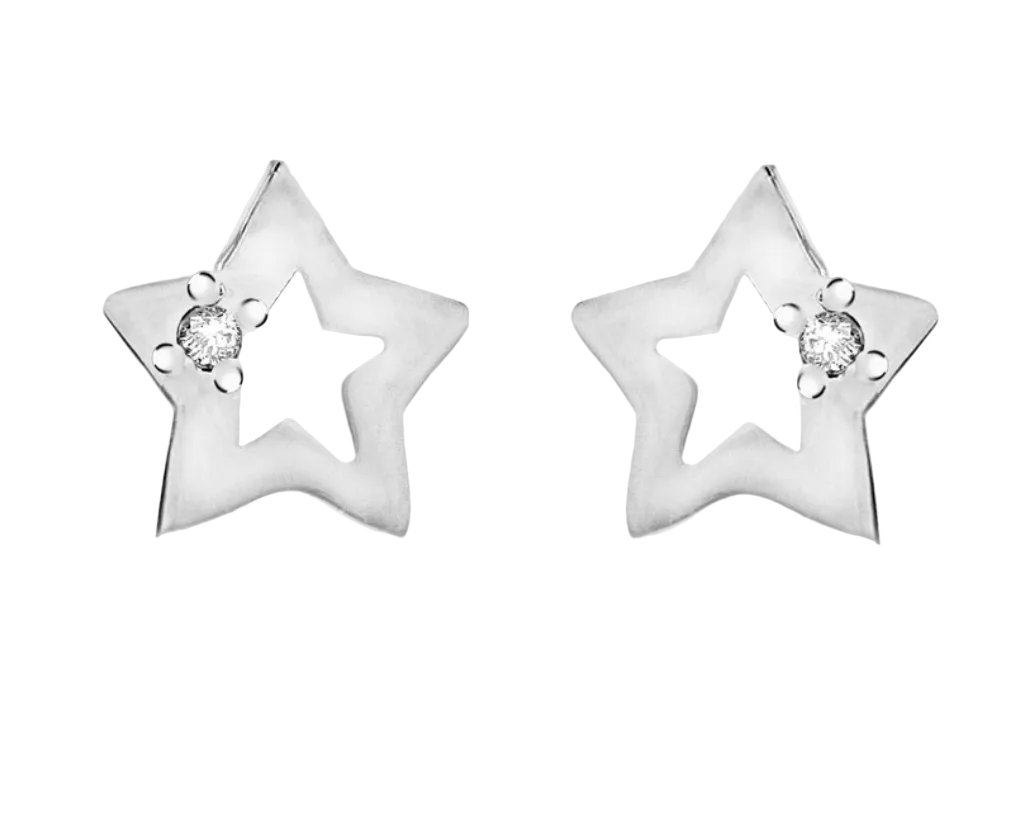 Sterling Silver CZ Cutout-Star Stud Earrings