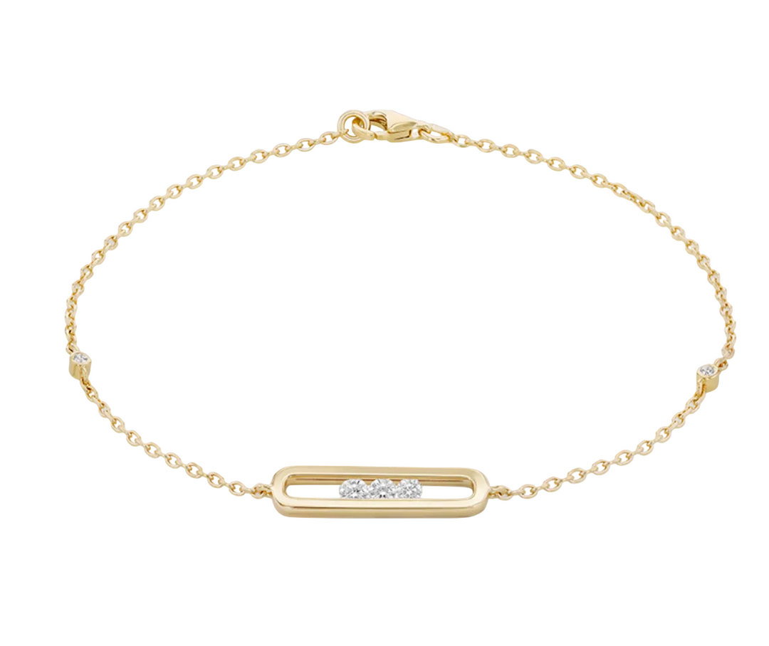 Sterling Silver Gold Plated Lab Created Diamond Dancing Bracelet