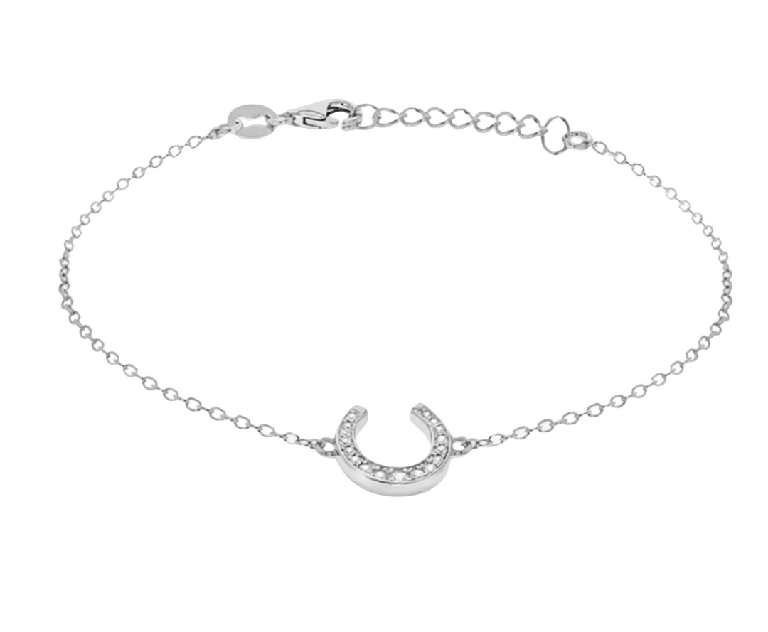 Sterling Silver Rhodium Plated CZ Horseshoe Bracelet