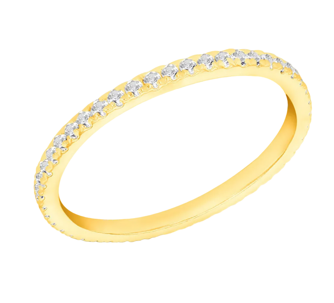 Sterling Silver Yellow Gold Plated White CZ Eternity Ring