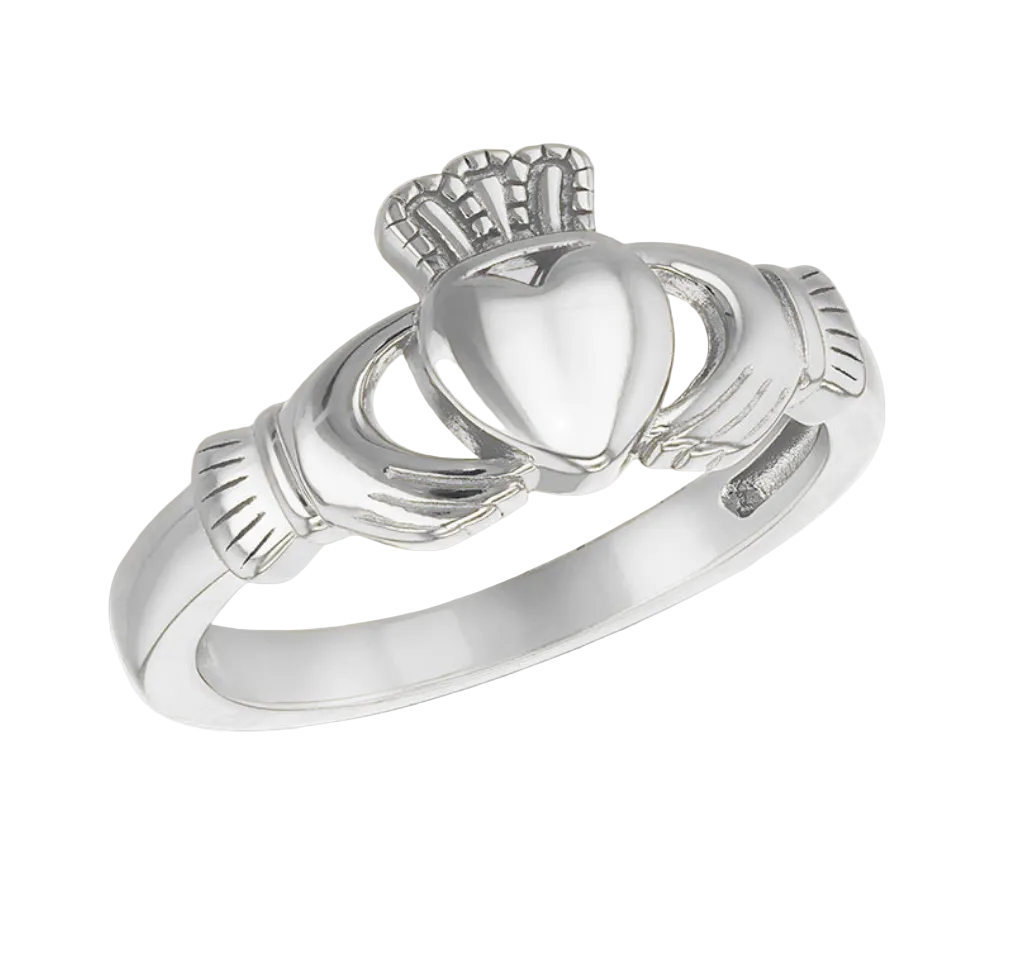 Sterling Silver Rhodium Plated Small Claddagh Ring