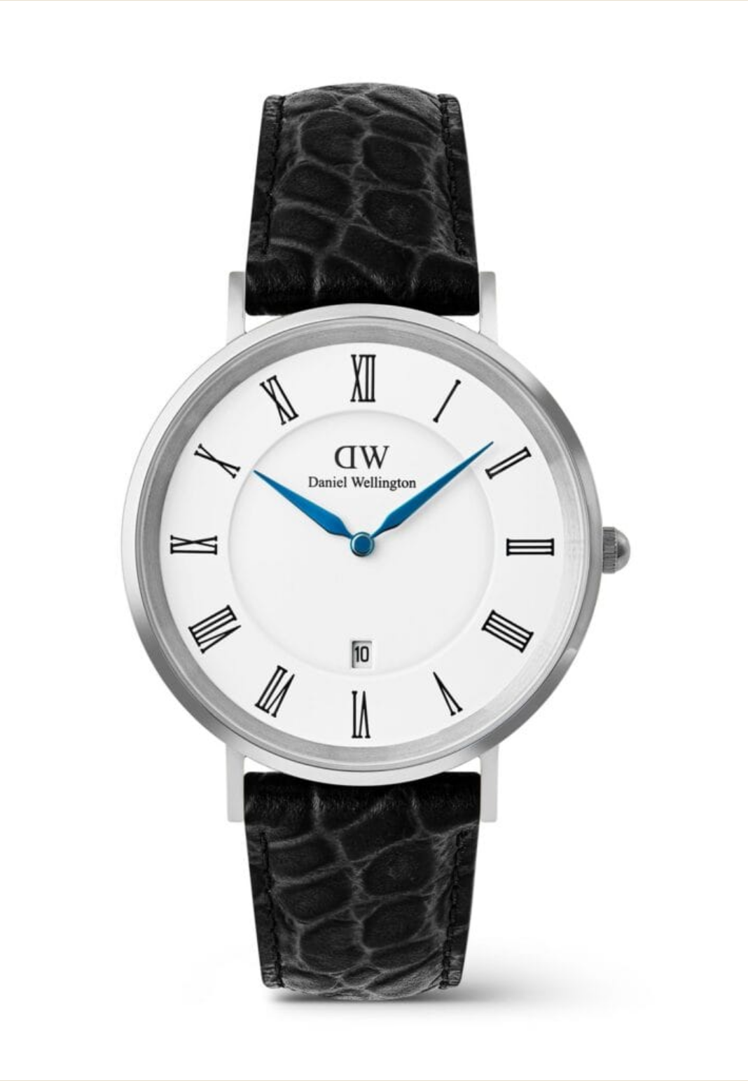Daniel Wellington Classic Roman Numerals Date Black Croc Belly Silver