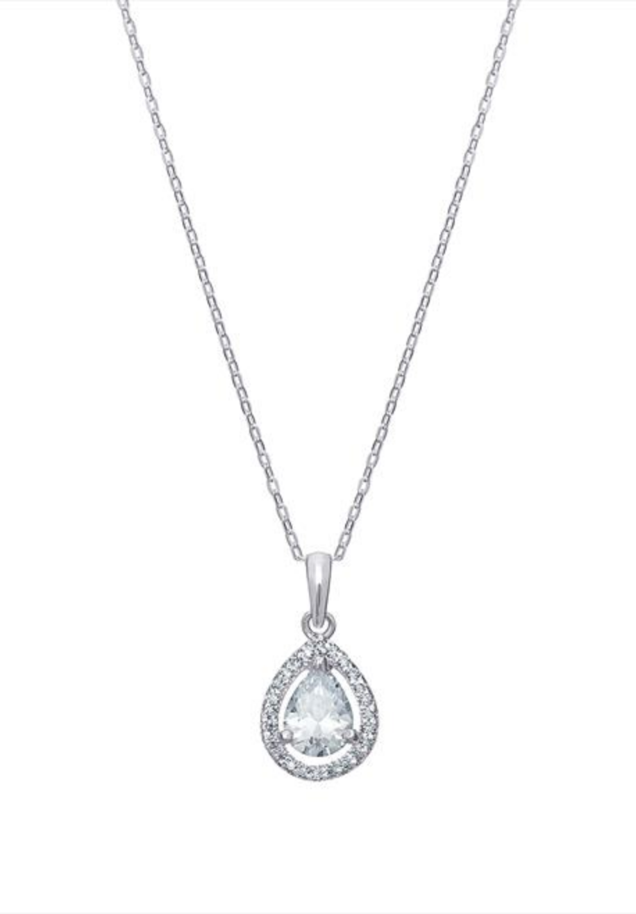 CZ Tear Drop Pendant Necklace