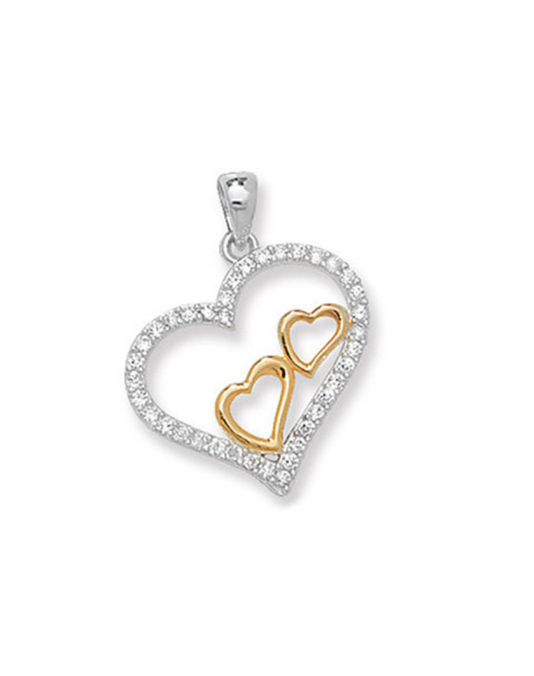 Two Tone CZ Heart Pendant with Chain